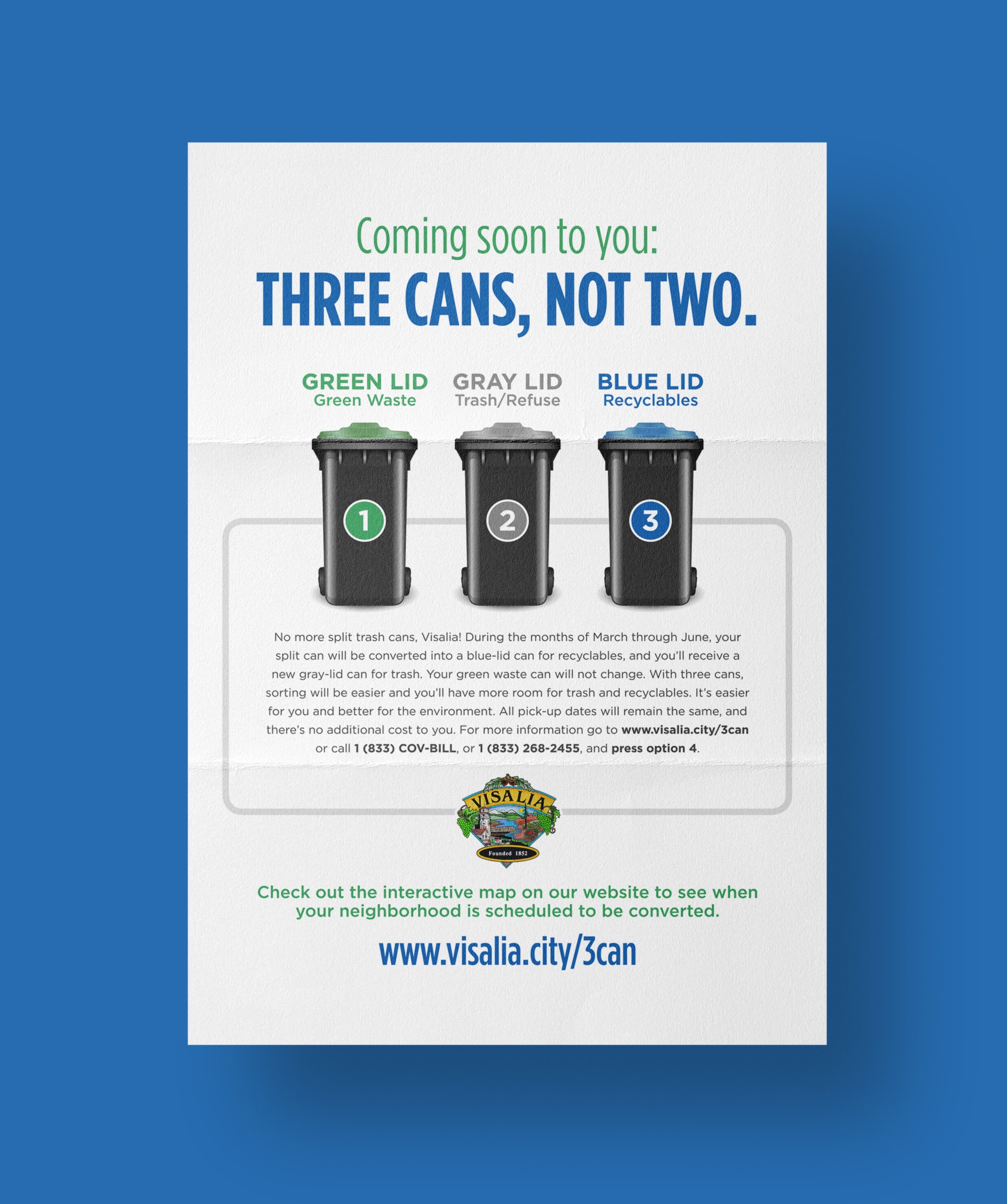 Visalia Public Works graphic displaying the addition of a third waste can for residents