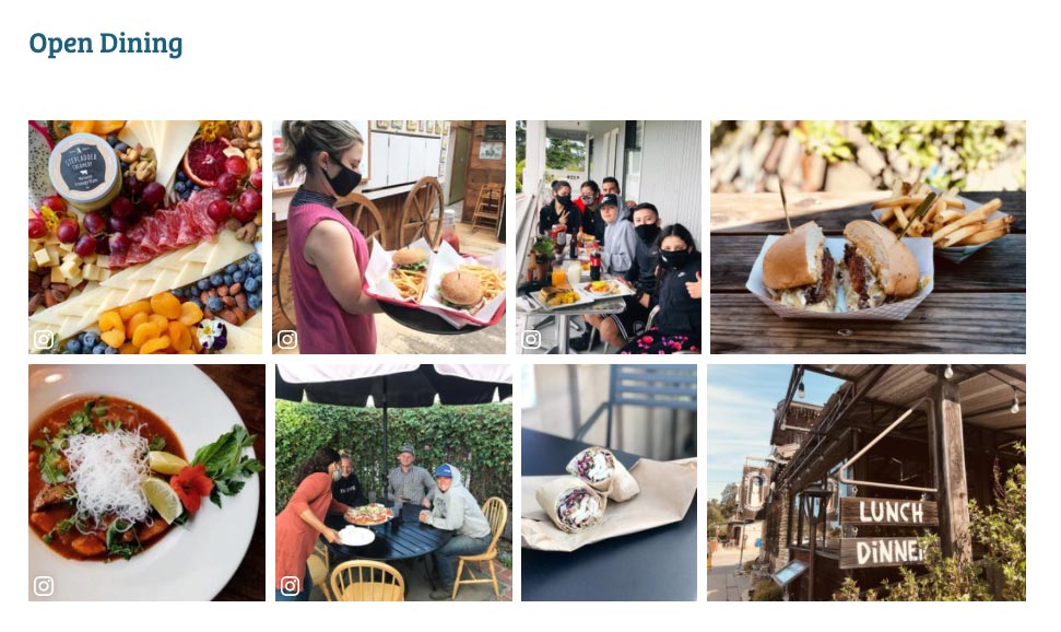 A grid of eight spots to enjoy open dining in Cambria, California during the pandemic