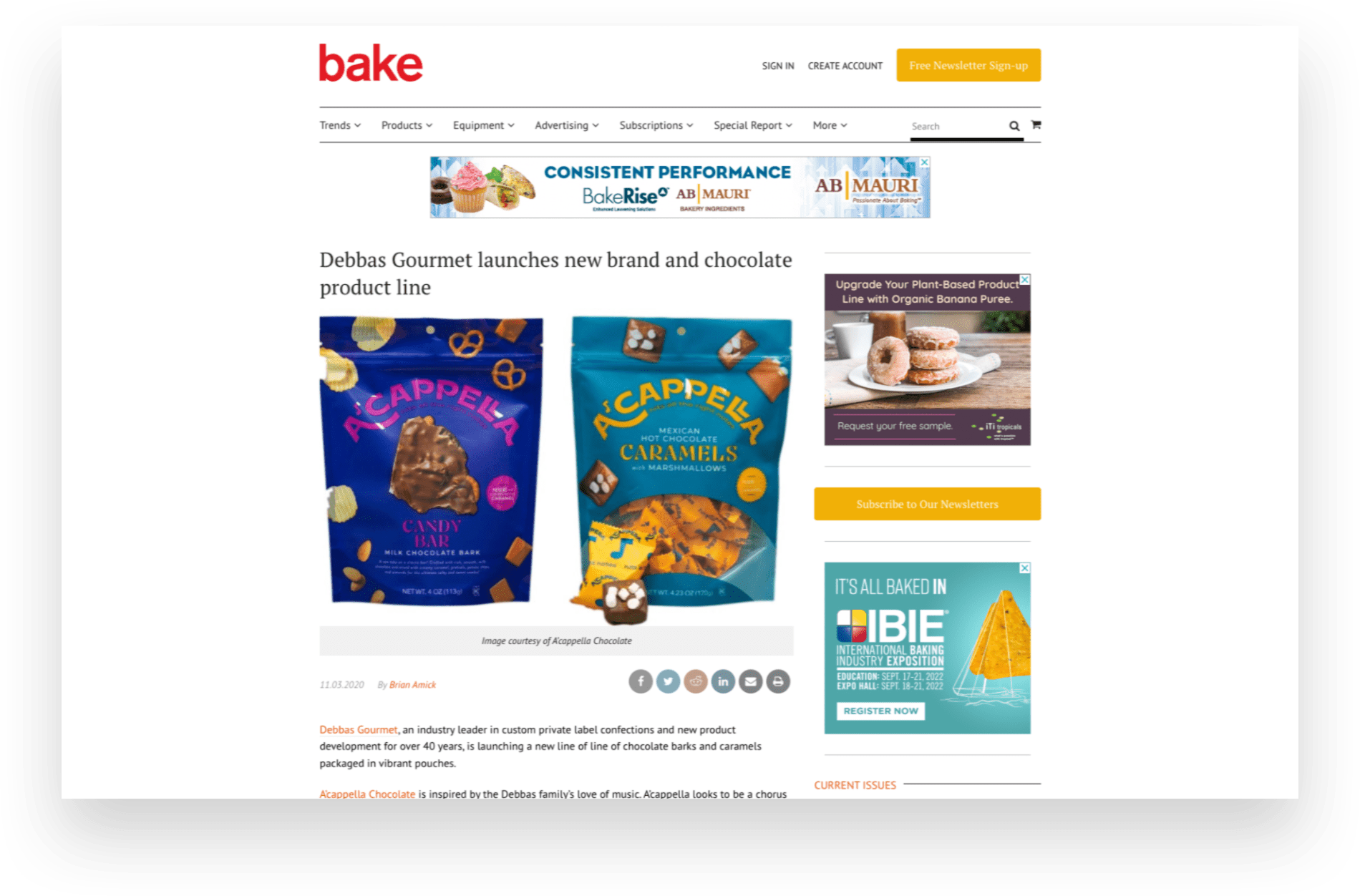 Online story screenshot about A'cappella Chocolate products