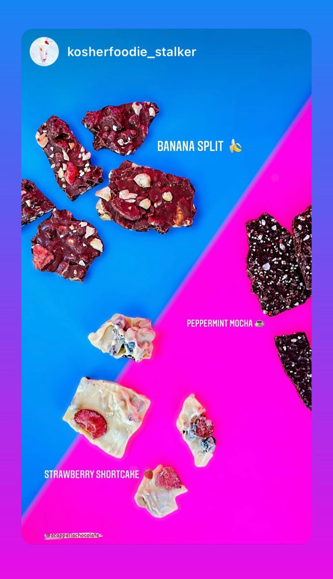 Instagram influencer's post about A'cappella Chocolate